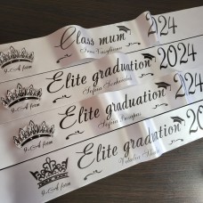 Іменна стрічка Elite graduation 2024 білі стрічки друк чорним зі стразами