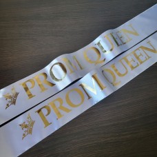 Іменна стрічка Prom queen 2024 білі з золотим друком